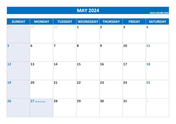 May 2024 calendar with holidays