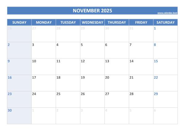 November calendar 2025