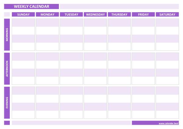 Weekly calendar printable (purple template)