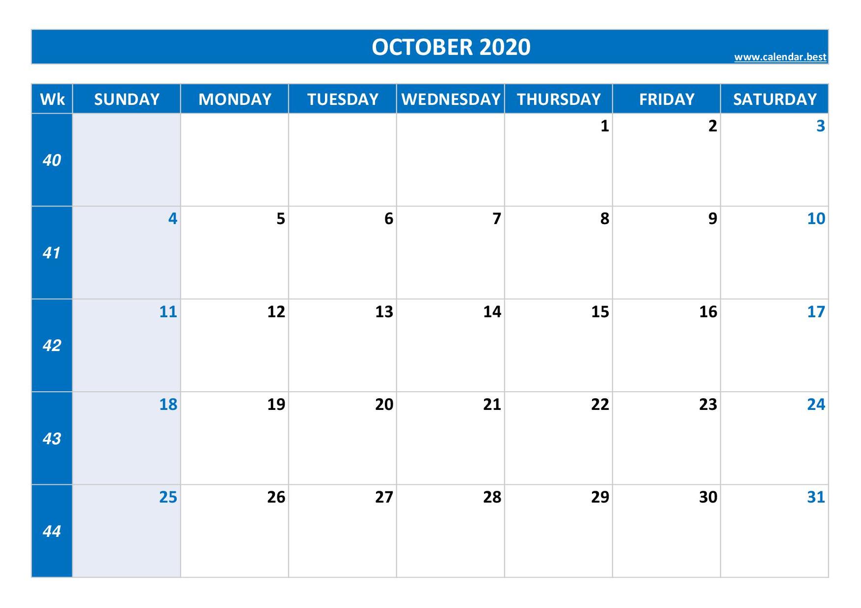 October 2020 Calendar Calendarbest