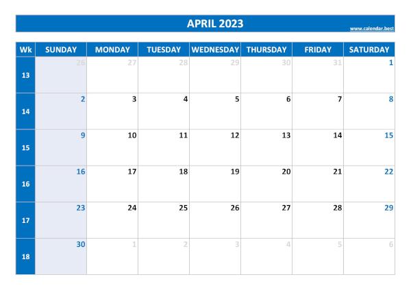 April 2023 calendar -Calendar.best