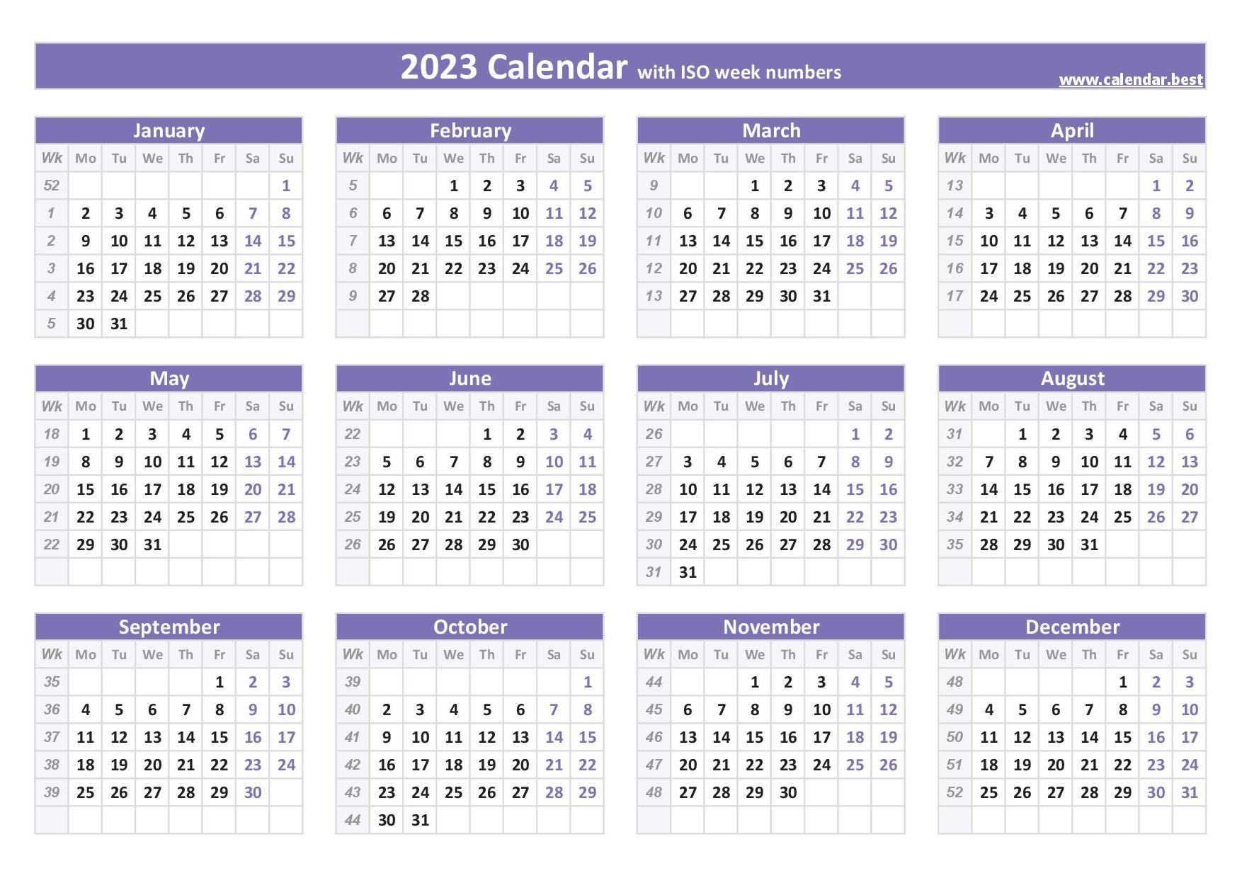 2023 Calendar With Week Numbers - Printable Calendar 2023