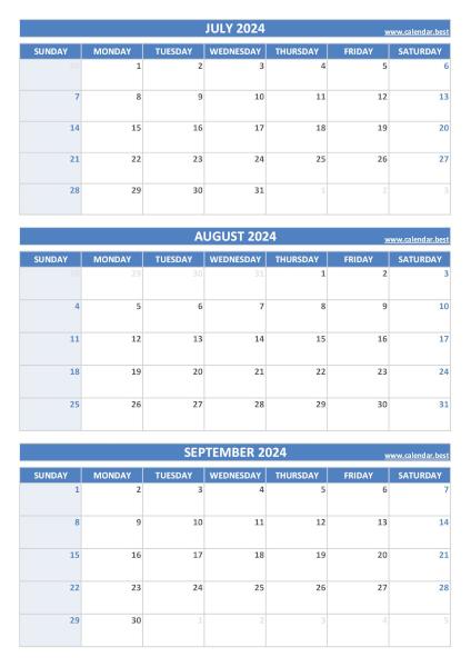 Printable 3rd quarter 2024 calendar