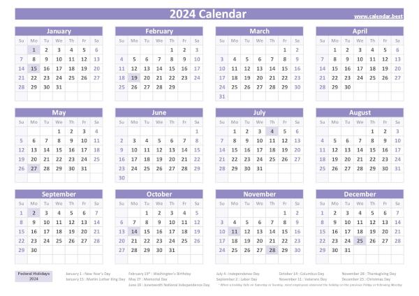2024 calendar with holidays