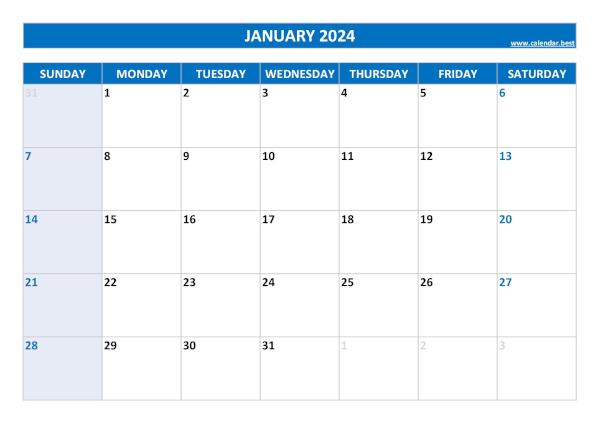 2024 printable january calendar.