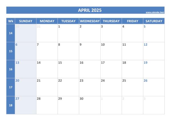 April 2025 calendar -Calendar.best