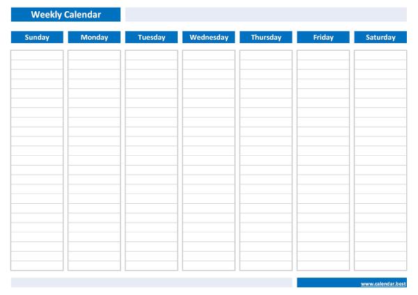 Blank weekly calendar printable (blue template)