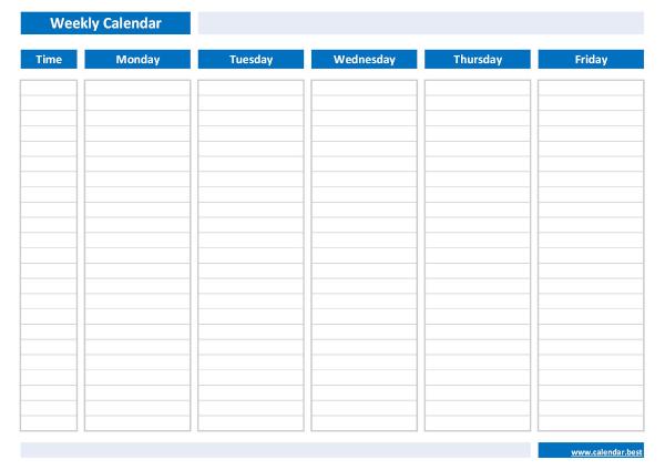 Weekly work schedule (blue template)